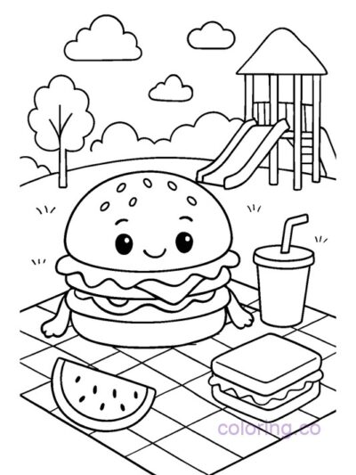 Fun Burger Picnic Coloring Page