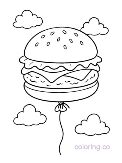 Burger-Shaped Balloon Coloring Page