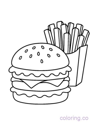 Fun Burger and Fries Coloring Page