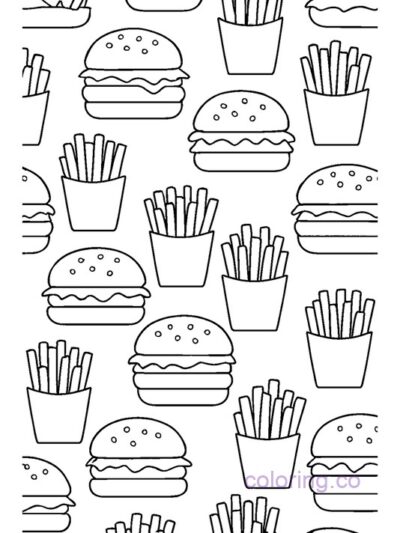 Fun Burger and Fries Coloring Page