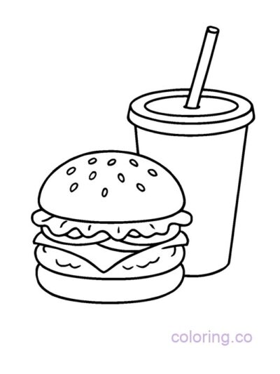 Burger and Soda Cup Coloring Page