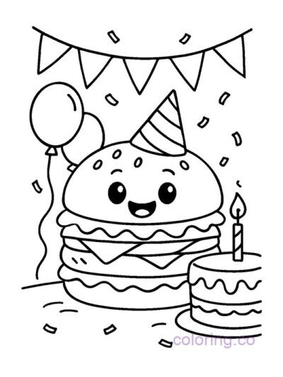 Fun Kids' Burger Birthday Party Coloring Page