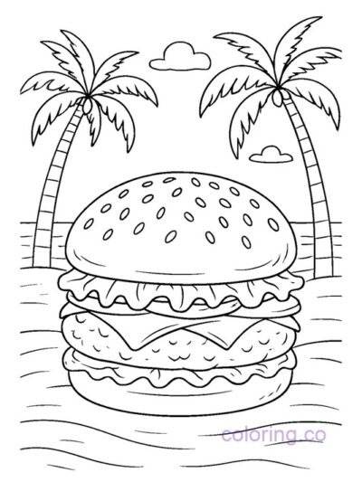 Fun Burger at the Beach Coloring Page