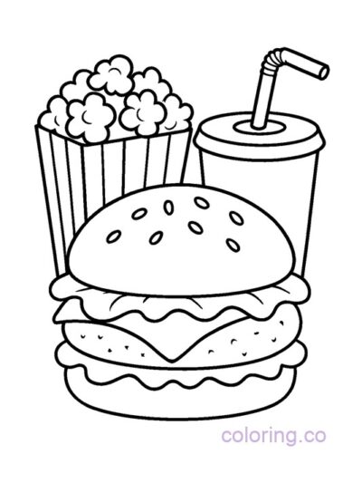 Fun Burger Coloring Page for Kids at the Movies