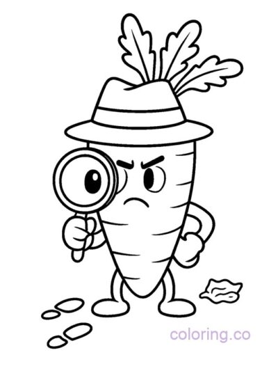 Carrot Detective Cartoon Coloring Page