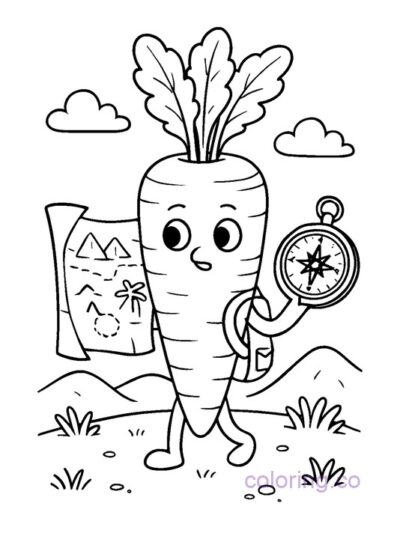 Carrot Explorer Kids Coloring Page