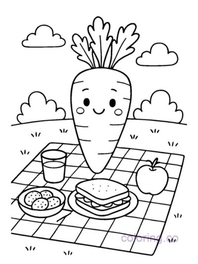 Cute Carrot Picnic Scene Coloring Page