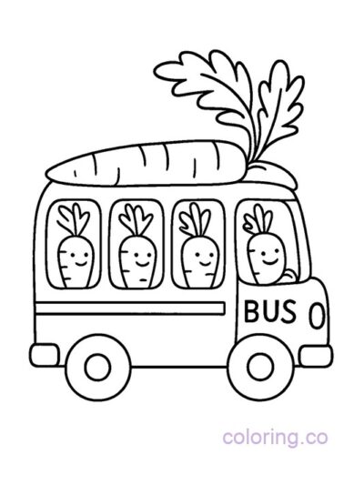 Adorable Carrot School Bus Coloring Page