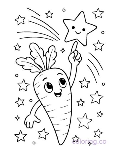 Adorable Carrot Star Catcher Coloring Page