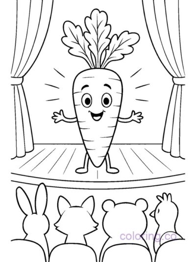 Cute Carrot on Stage with Animal Audience