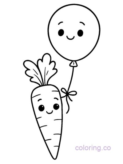 Cute Carrot and Balloon Coloring Page