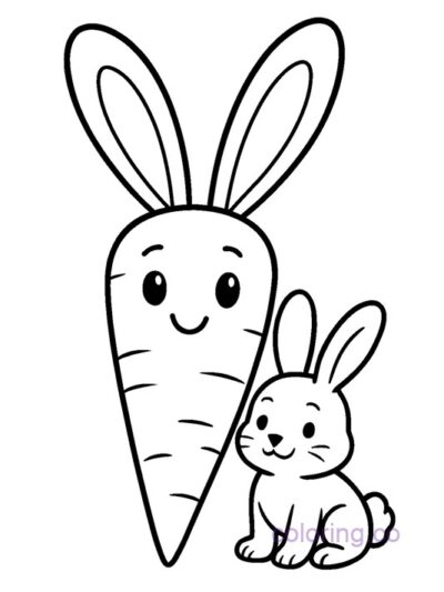Cute Carrot and Bunny Coloring Page