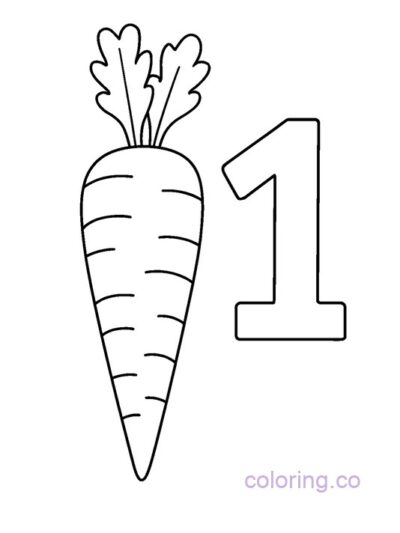 Carrot and Number 1 Coloring Page