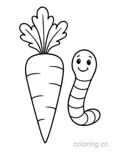 Cute Carrot and Smiley Worm Coloring Page