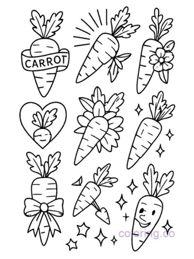 Carrot Tattoo Flash Coloring Page