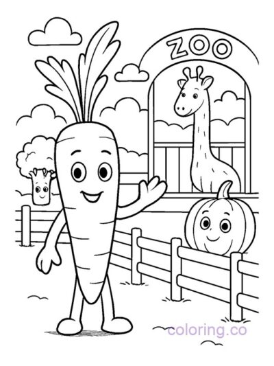 Fun Carrot at Zoo Coloring Page
