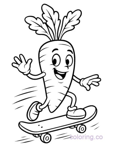 Fun Carrot on Skateboard Coloring Page