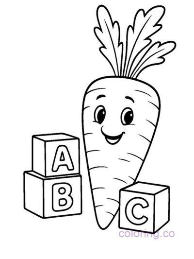 Cute Carrot with ABC Blocks Coloring Page