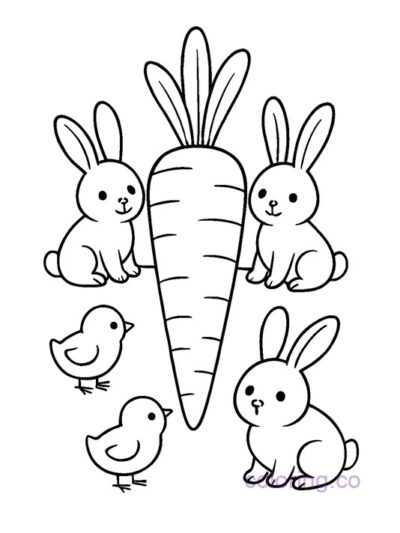 Cute Carrot and Animal Friends Coloring Page