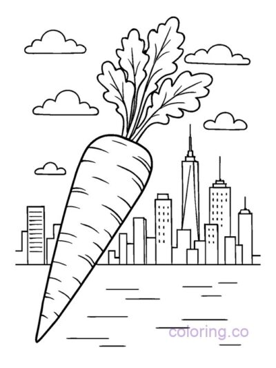 Carrot and City Skyline Coloring Page