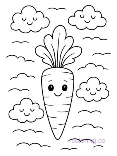 Happy Carrot and Clouds Coloring Page