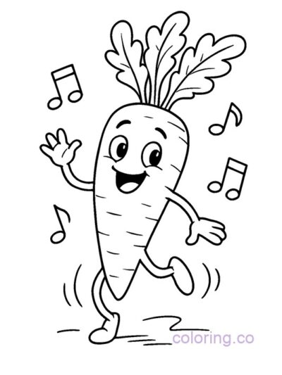 Fun Carrot with Musical Notes Coloring Page