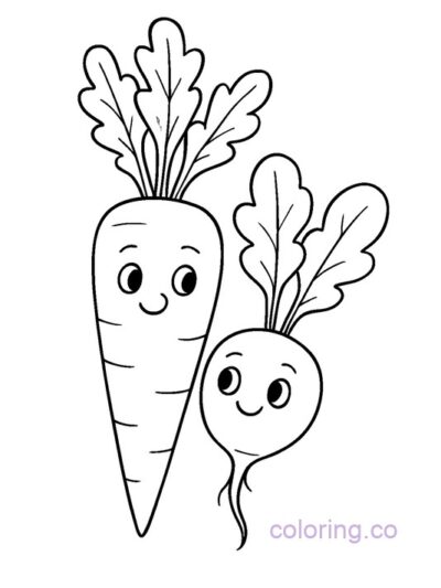 Cute Carrot and Radish Buddies Coloring Page