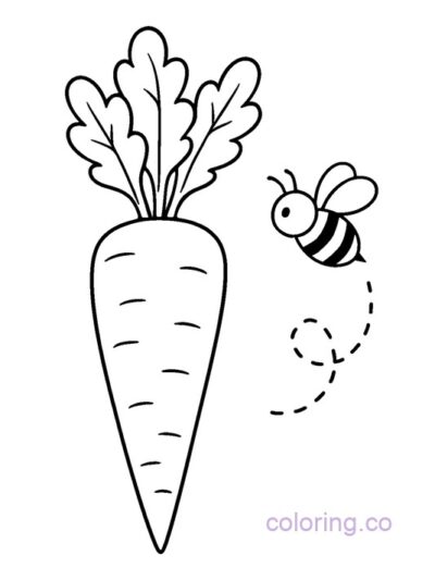 Adorable Carrot and Bee Coloring Page