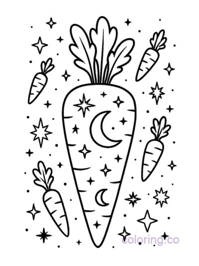 Carrot with Zodiac Stars Coloring Page