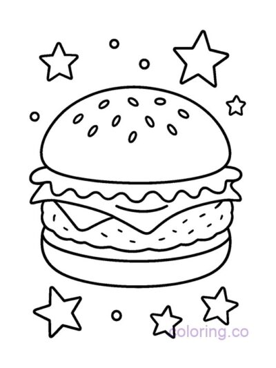 Cute Cheeseburger with Stars Coloring Page