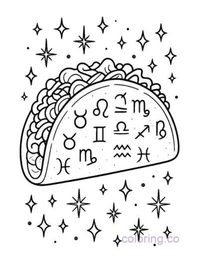 Cosmic Zodiac Taco Coloring Page