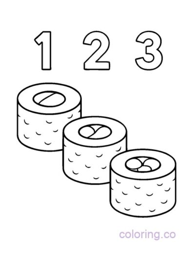 sushi learning coloring page, counting coloring pages