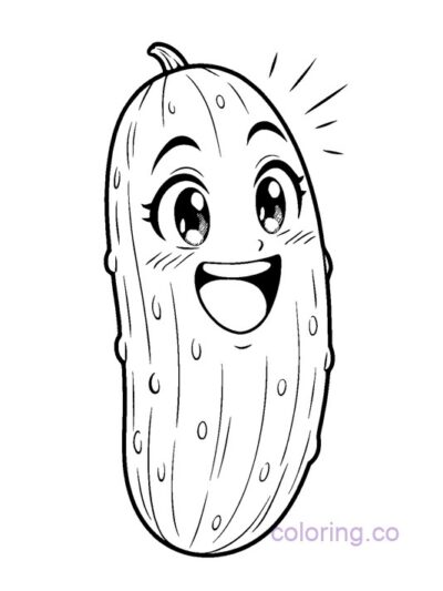 Cute Anime Cucumber Face Coloring Page