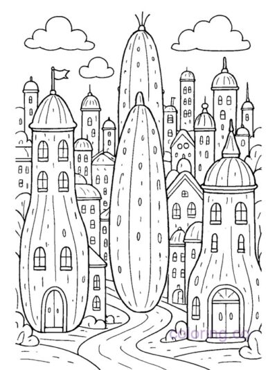 Cucumber City Skyline Coloring Page