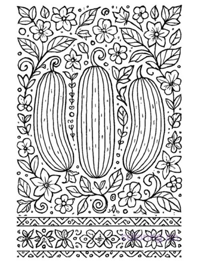 Intricate Cucumber Folk Art Coloring Page