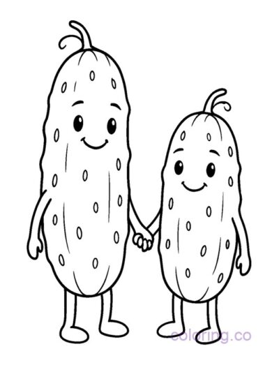 Cute Cucumber Friends Coloring Page