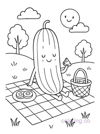 Cute Cucumber Picnic Coloring Page