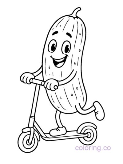 Fun Cucumber on Scooter Coloring Page