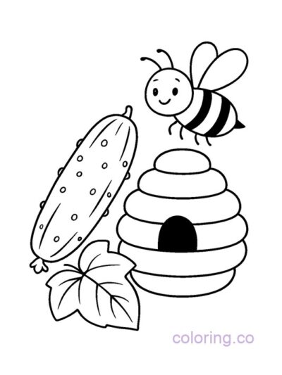 Charming Cucumber and Bee Coloring Page
