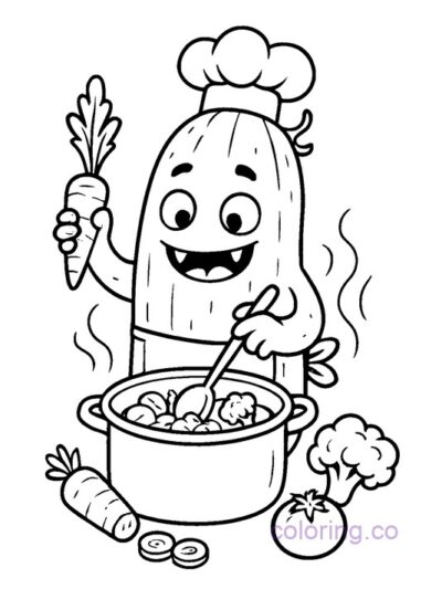 Cucumber Monster Chef Coloring Page