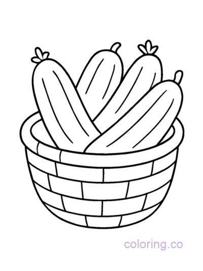 Cute Cucumber in Basket Coloring Page