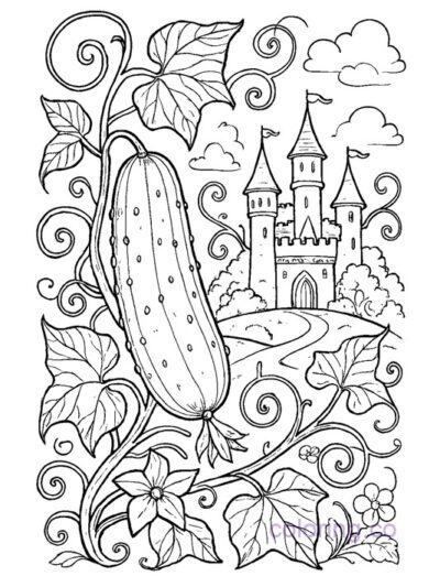 Cucumber Fairytale Castle Garden Coloring Page