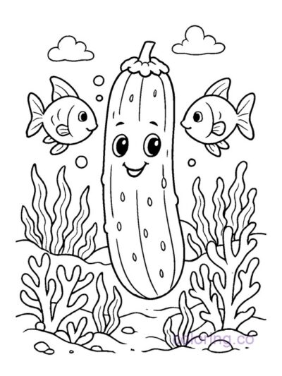 Underwater Adventure with Cute Cucumber Coloring Page