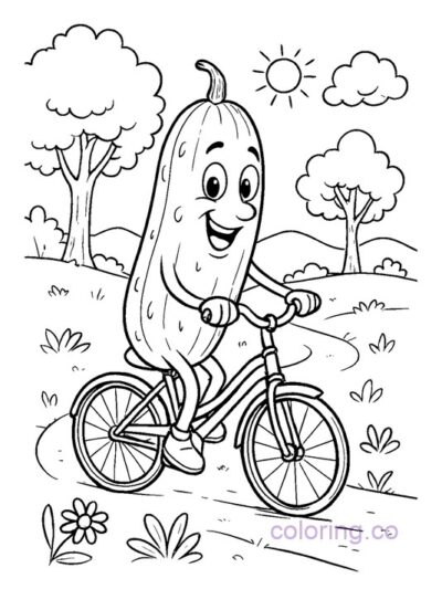 Fun Cucumber on a Bike Coloring Page