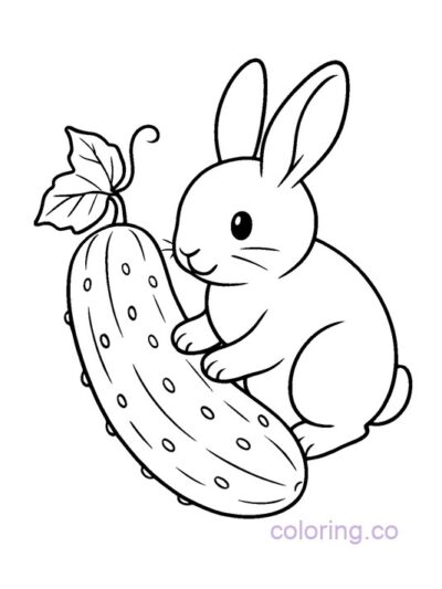 Adorable Cucumber and Bunny Coloring Page