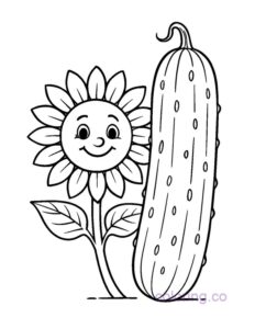 Cute Cucumber and Sunflower Face Coloring Page | Coloring.co