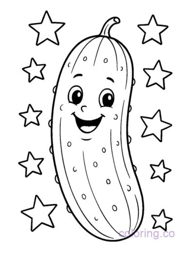 Smiling Cucumber and Stars Coloring Page