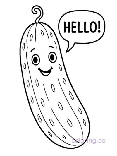 Cute Cucumber Saying Hello Coloring Page