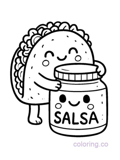 Cute Taco and Salsa Jar Coloring Page