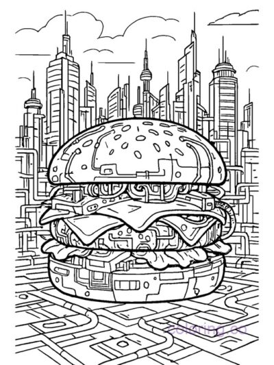 Cyberpunk Cheeseburger Coloring Page